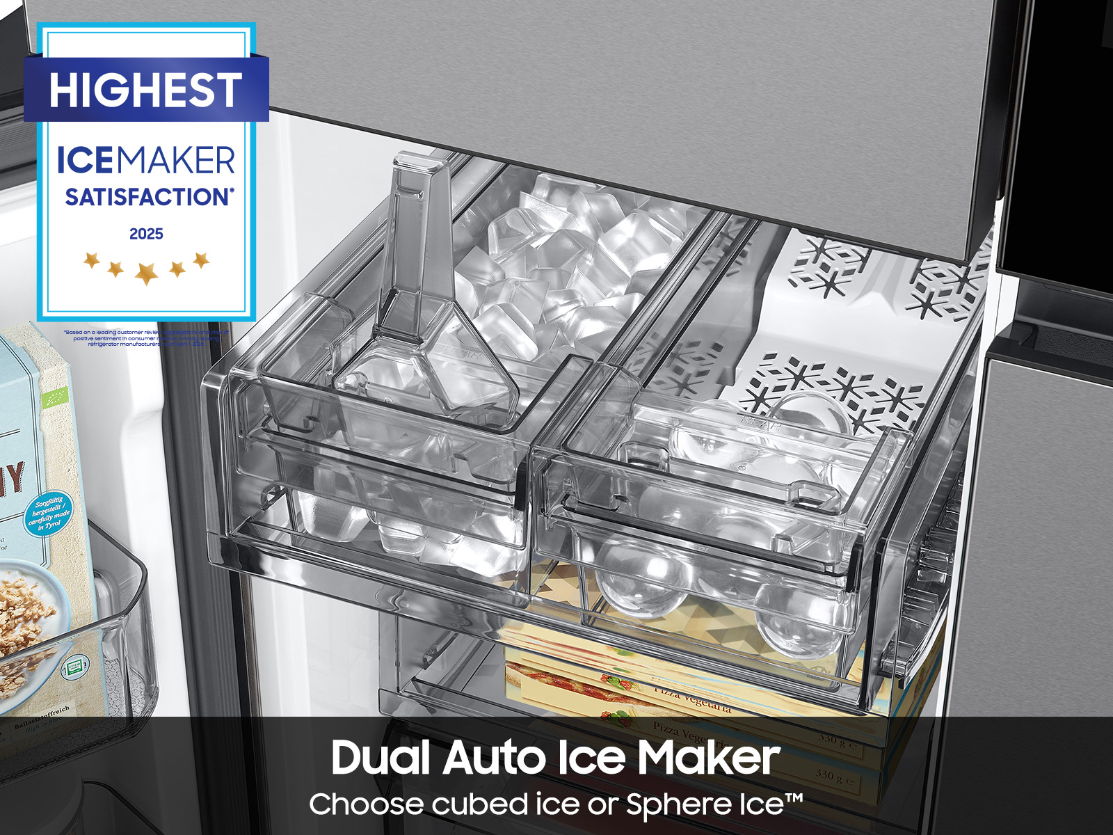 Model: RF23DB9900QD | Samsung Bespoke 23 cu. ft. Counter Depth 4-Door Flex™ Refrigerator with AI Family Hub™+ & AI Vision Inside™ in Stainless Steel