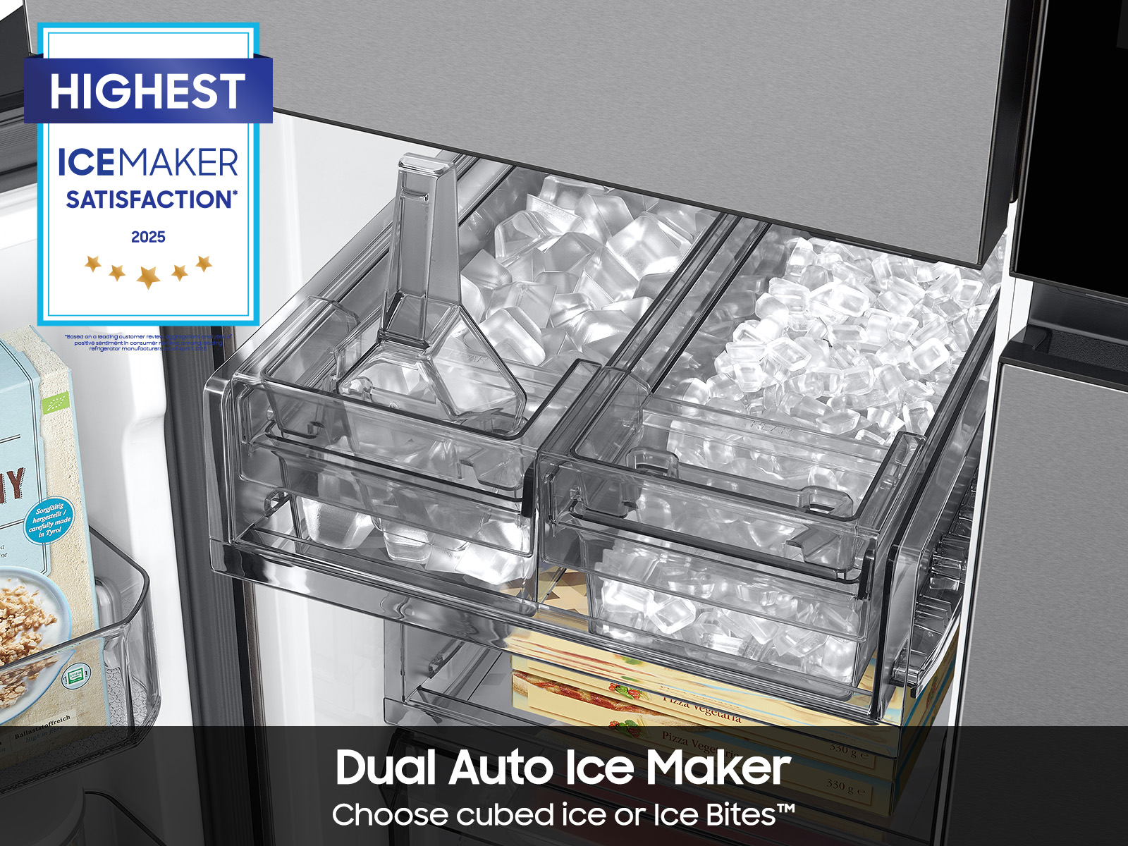 Model: RF29DB9900QD | Samsung Bespoke 4-Door Flex™ Refrigerator (29 cu. ft.) with AI Family Hub™+ and AI Vision Inside™ in Stainless Steel