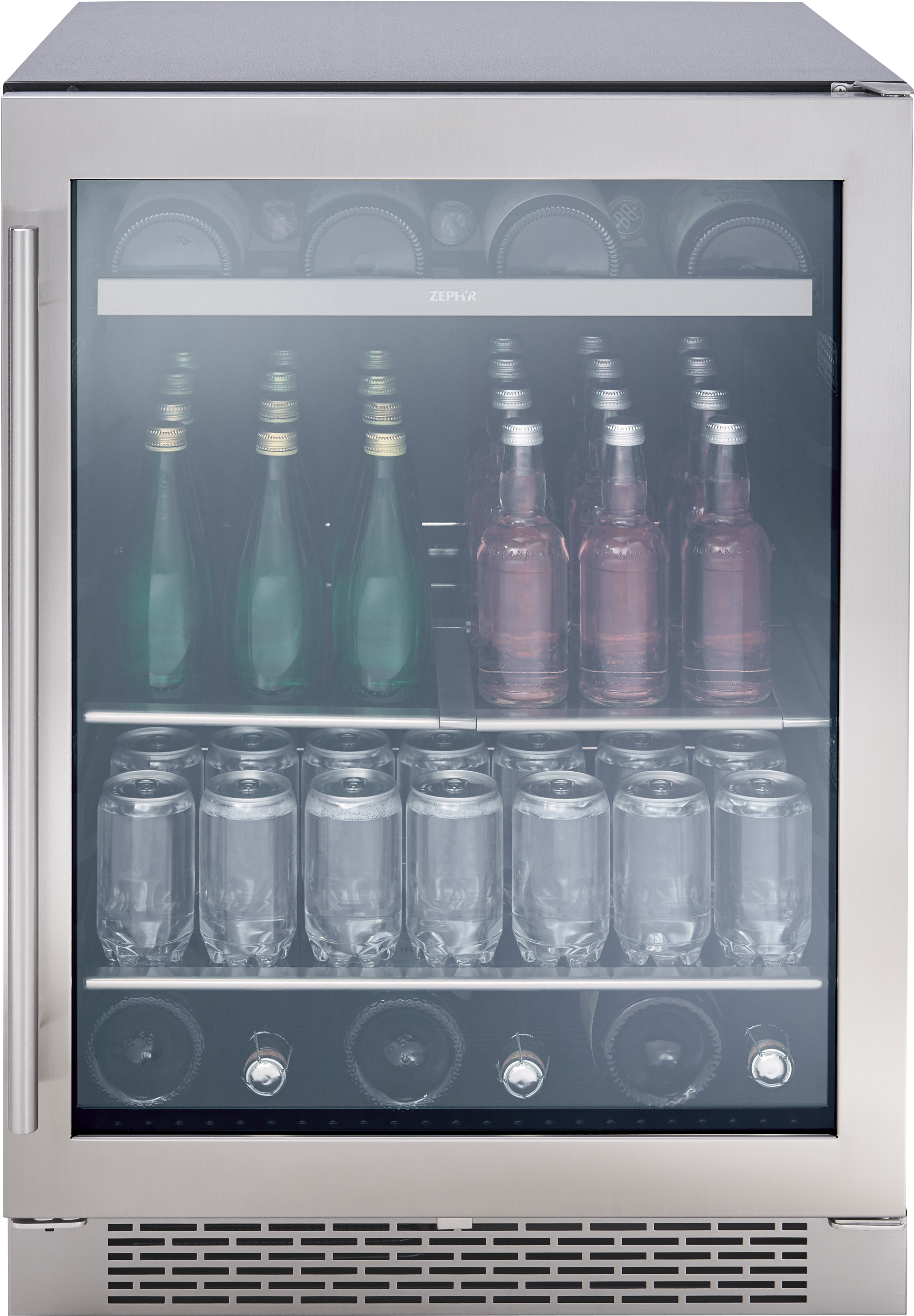 Zephyr Presrv Beverage Cooler, 24in Under Cabinet, SS+Glass, Reverse Door, 1 Zone