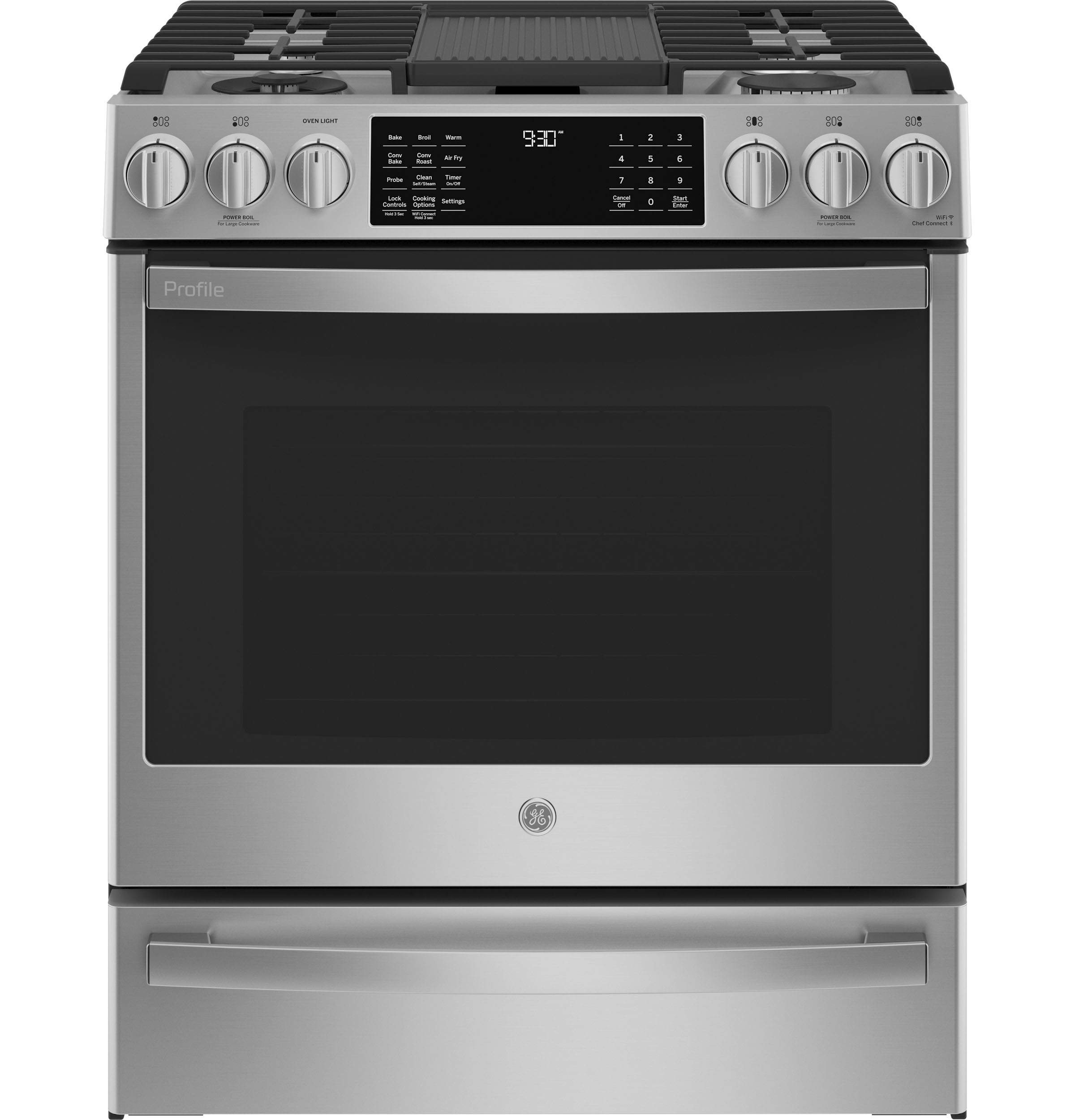 GE Profile GE Profile™ 30" Smart Dual Fuel Slide-In Front-Control Fingerprint Resistant Range