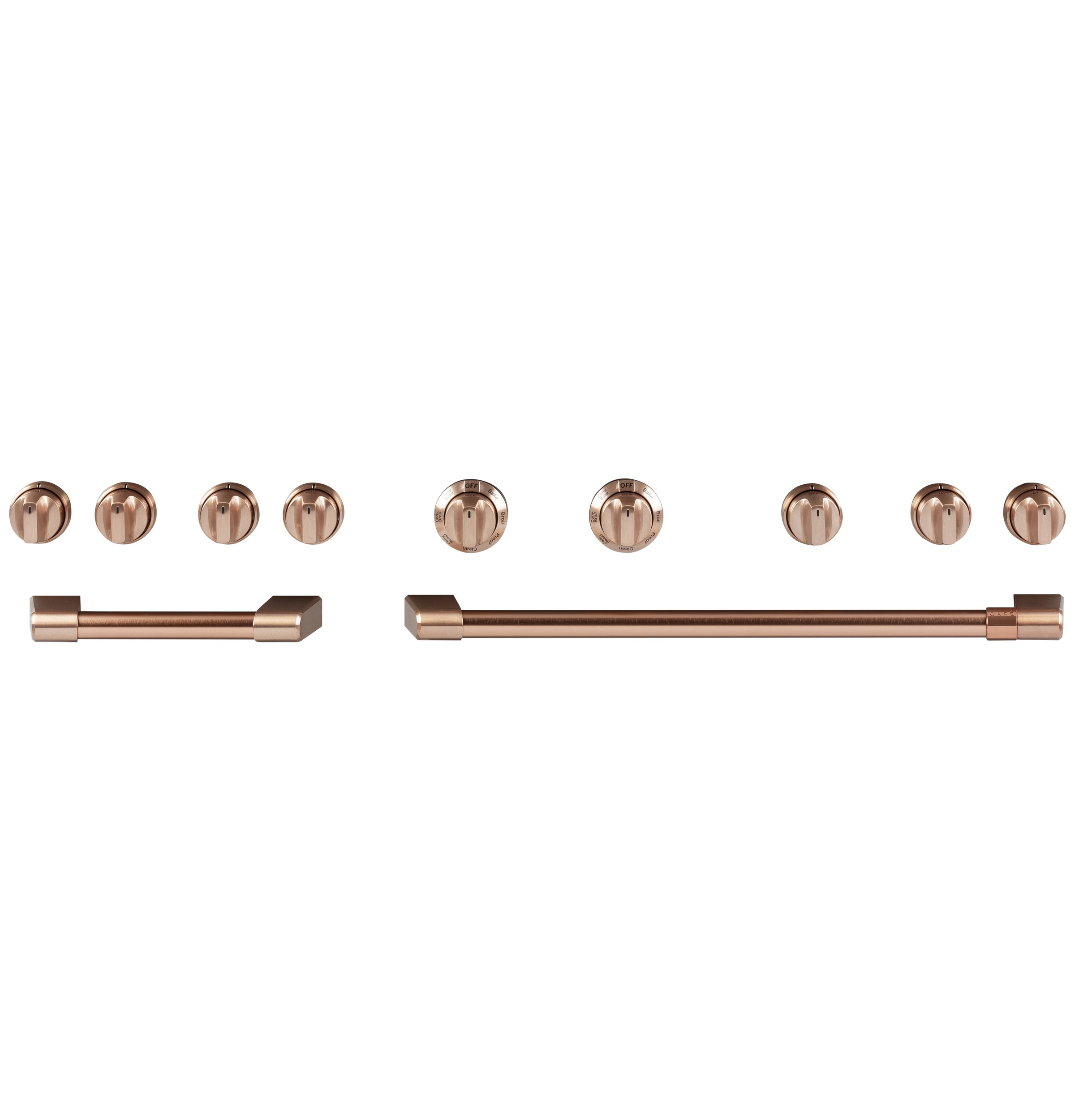 Cafe CAFÉ™ 48” Brushed Copper Handle & Knob Set for Pro Range and Rangetop