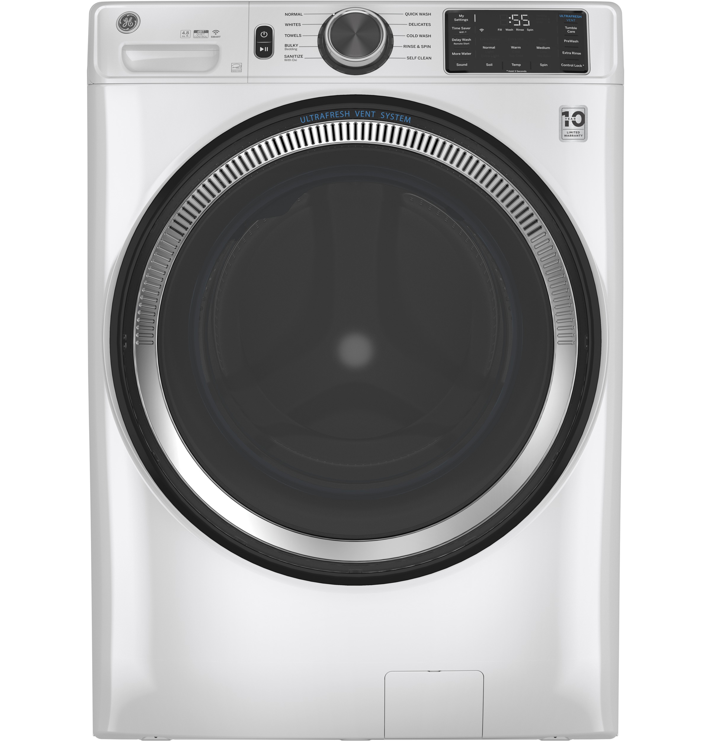 GE GE® ENERGY STAR 4.8 cu. ft. Capacity Smart Front Load ® Washer with UltraFresh Vent System with OdorBlock™ and Sanitize w/Oxi