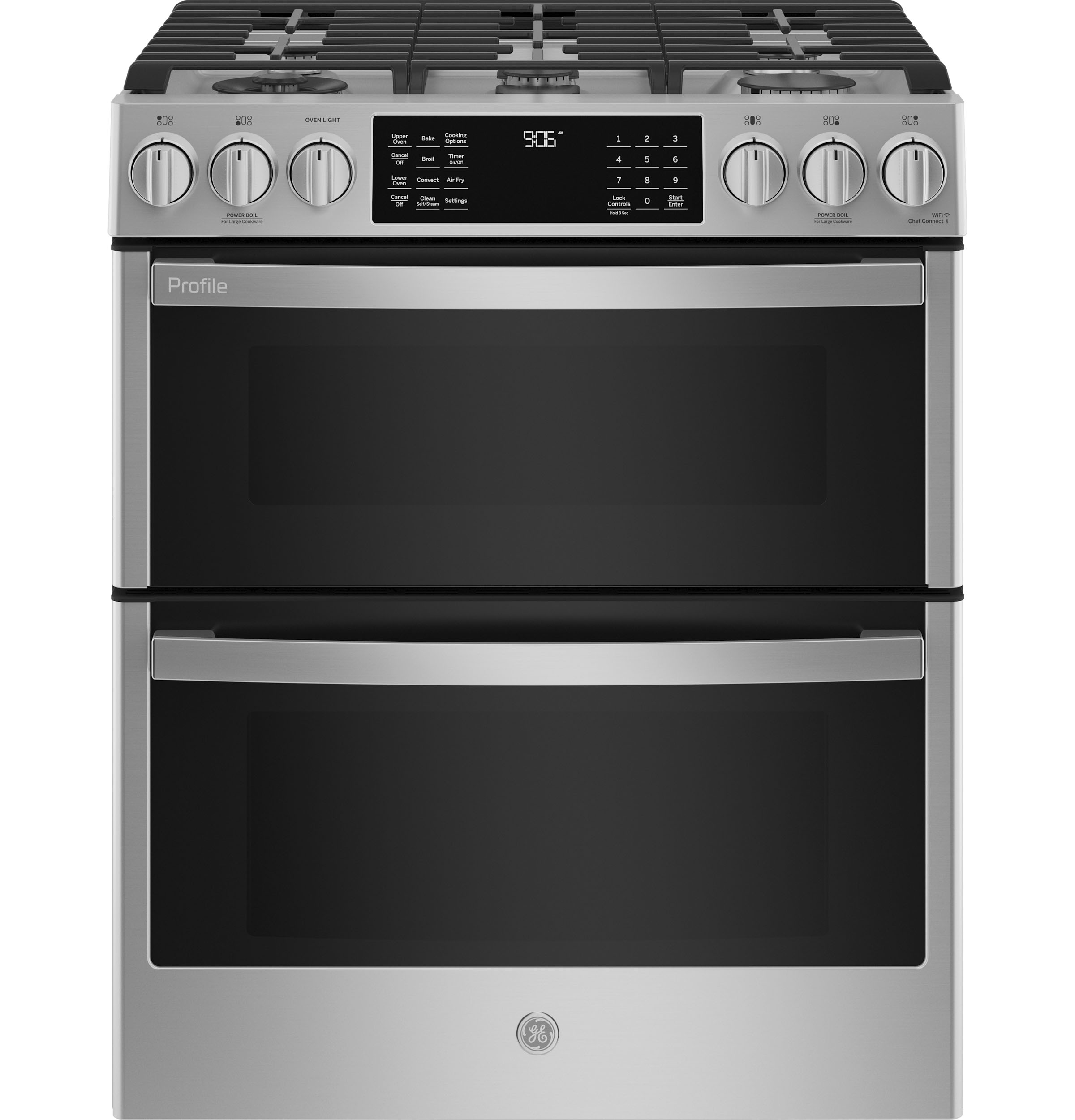 GE Profile GE Profile™ 30" Smart Slide-In Front-Control Gas Double Oven Convection Fingerprint Resistant Range