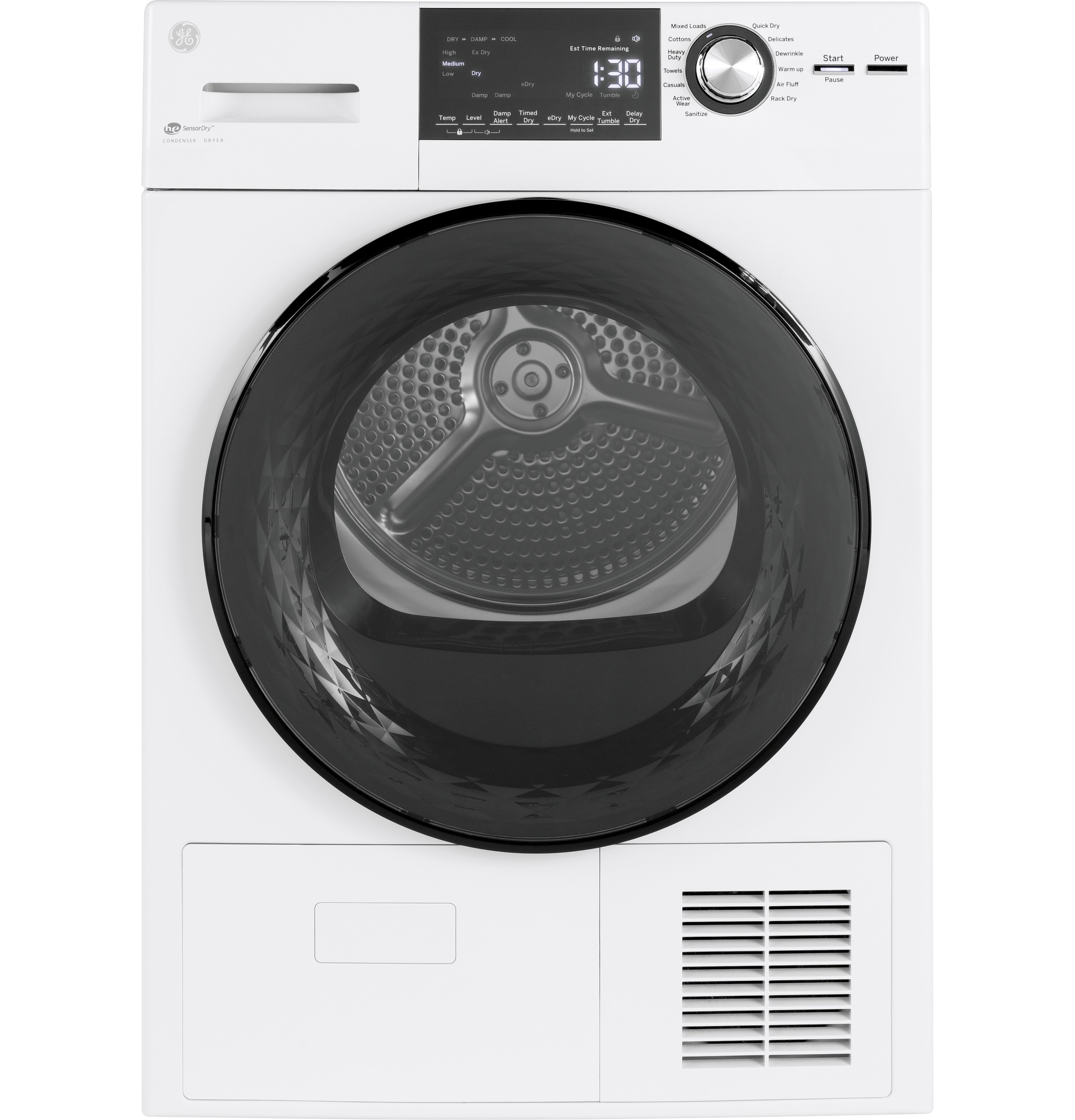 GE GE® ENERGY STAR® 24" 4.1 Cu.Ft. Front Load Ventless Condenser Electric Dryer with Stainless Steel Basket