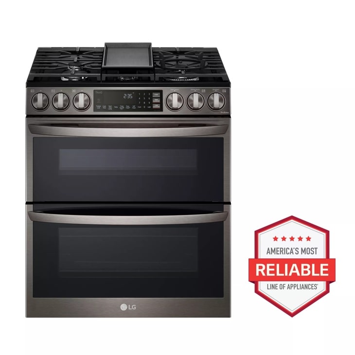 LG 6.9 cu. ft. Smart Gas Double Oven Slide-in Range with InstaView, ProBake Convection, Air Fry, and Air Sous Vide