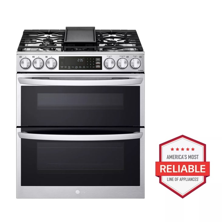 LG 6.9 cu. ft. Smart Gas Double Oven Slide-in Range with InstaView, ProBake Convection, Air Fry, and Air Sous Vide