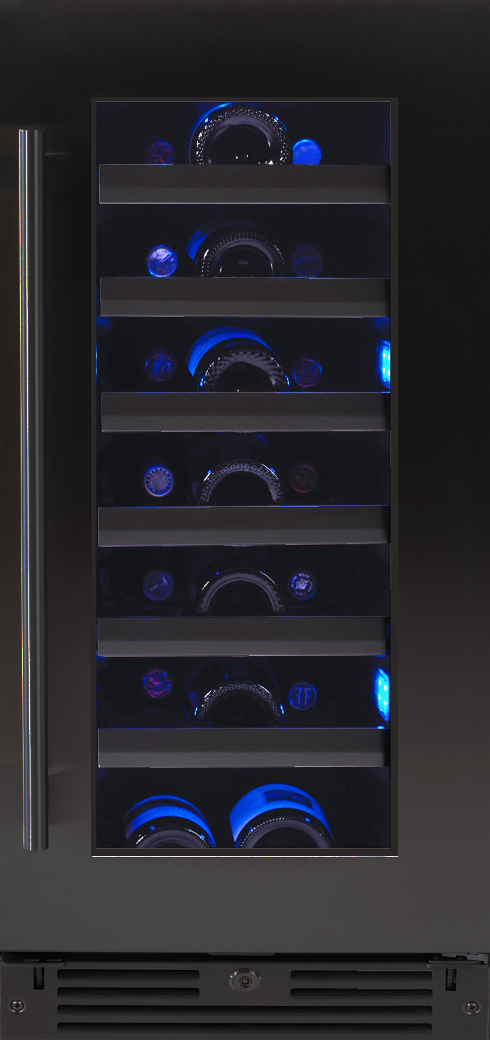 XO Appliances 15 Wine Cooler, Single Zone with a Black Stainless Steel and Glass Door, Right Hinge
