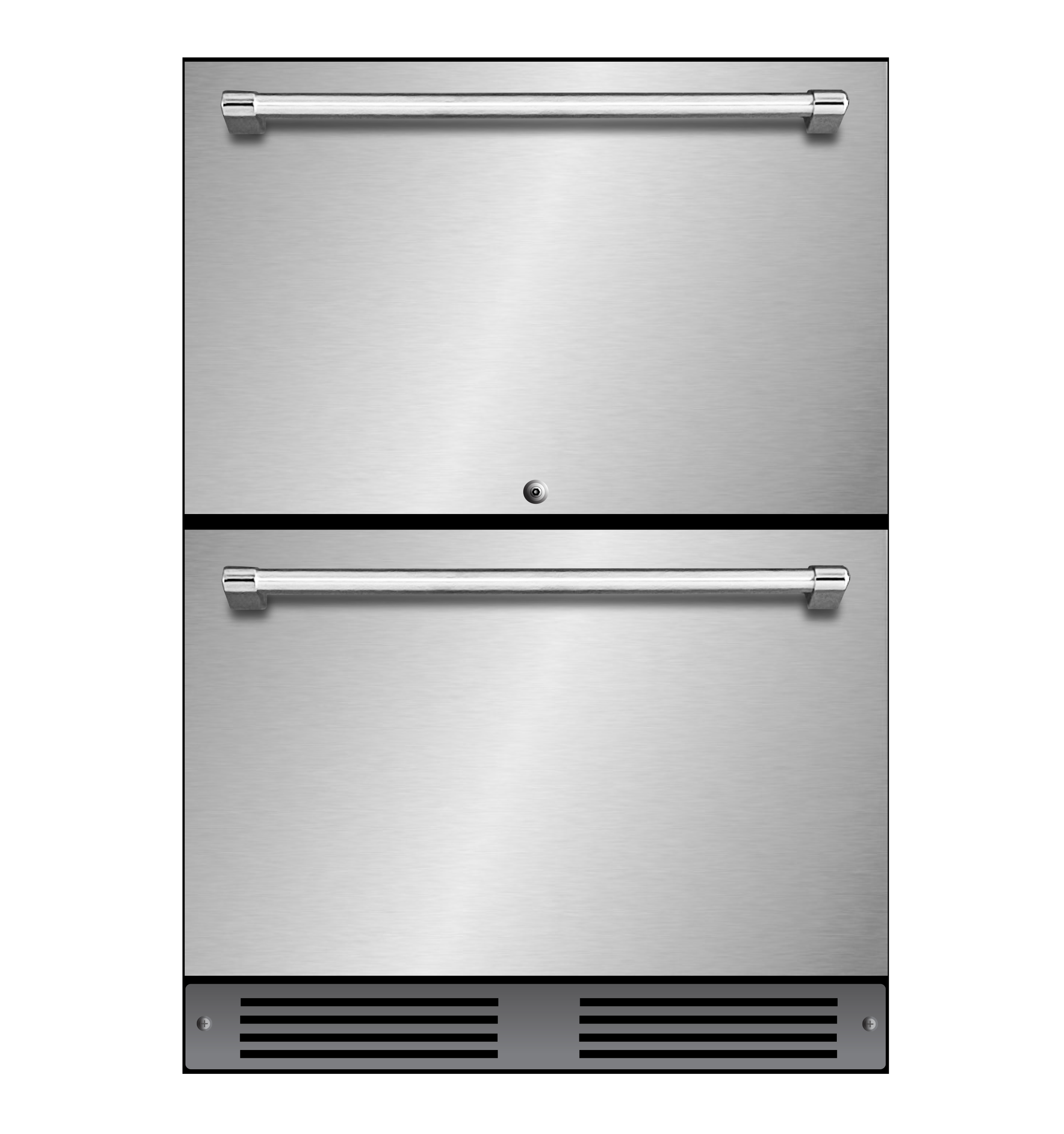 XO Appliances 24 Outdoor rated Refrigerated Drawer unit with two stainless steel finish locking drawers