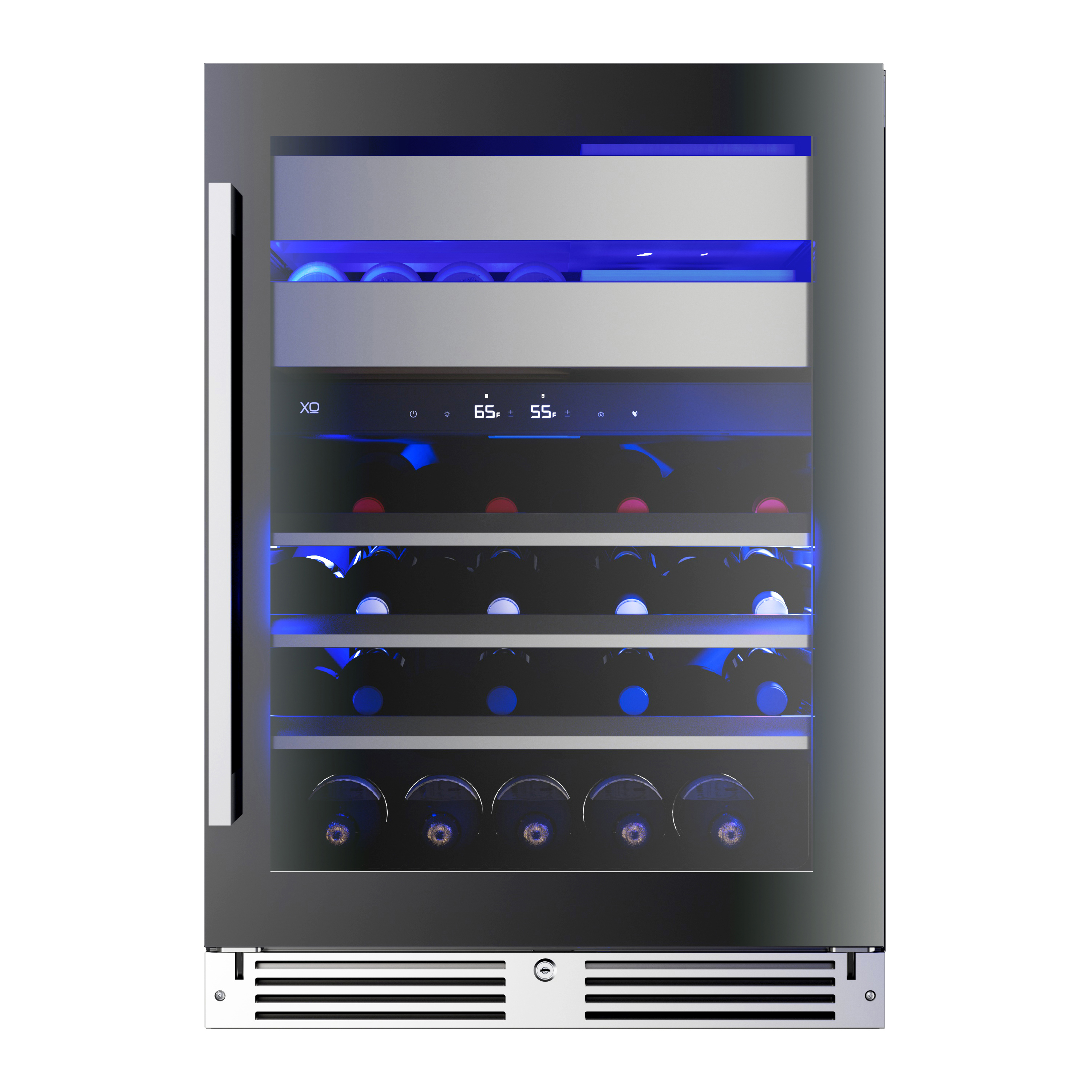 XO Appliances 24 Wine & Weed Undercounter Preservation System with locking Black Glass finish door. RH