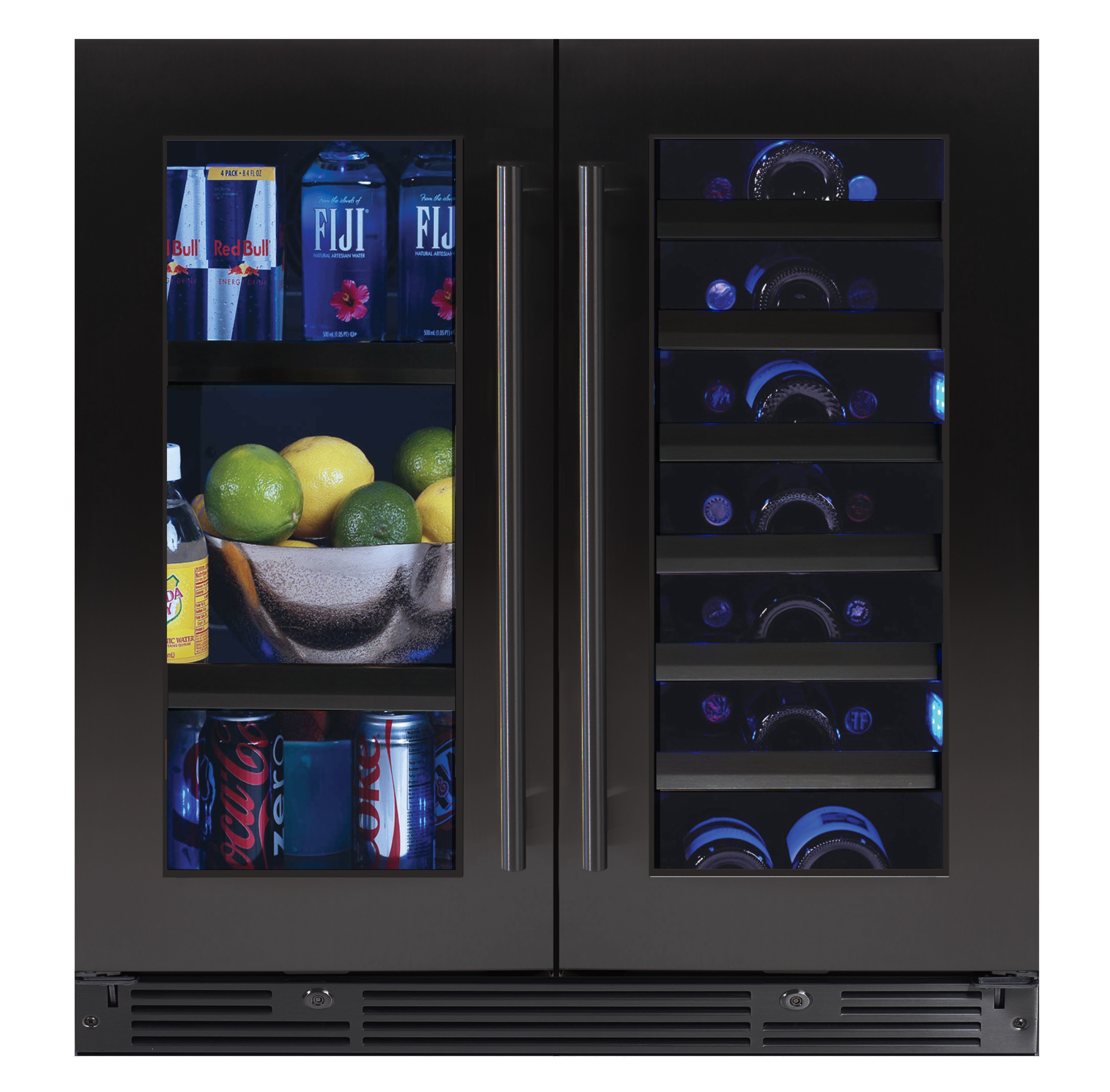 XO Appliances 30 Beverage/Wine Double Door Black Stainless Steel and Glass