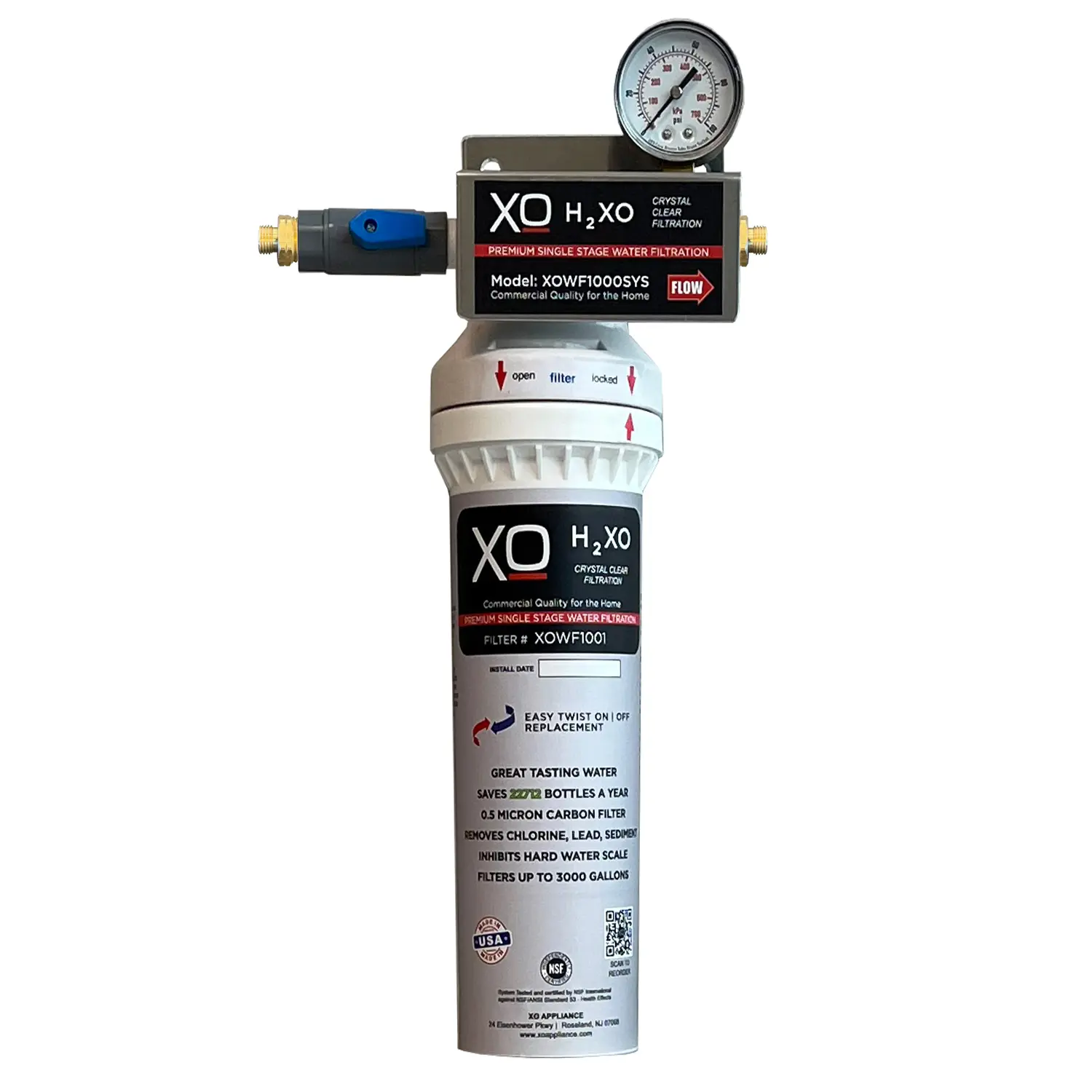 XO Appliances The single-stage water filtration system offers clean and great-tasting water by reducing lead by up to 99% while inhibiting scale buildup from hard water. For use in-line with kitchen appliances like water dispenser, ice maker, and sinks.