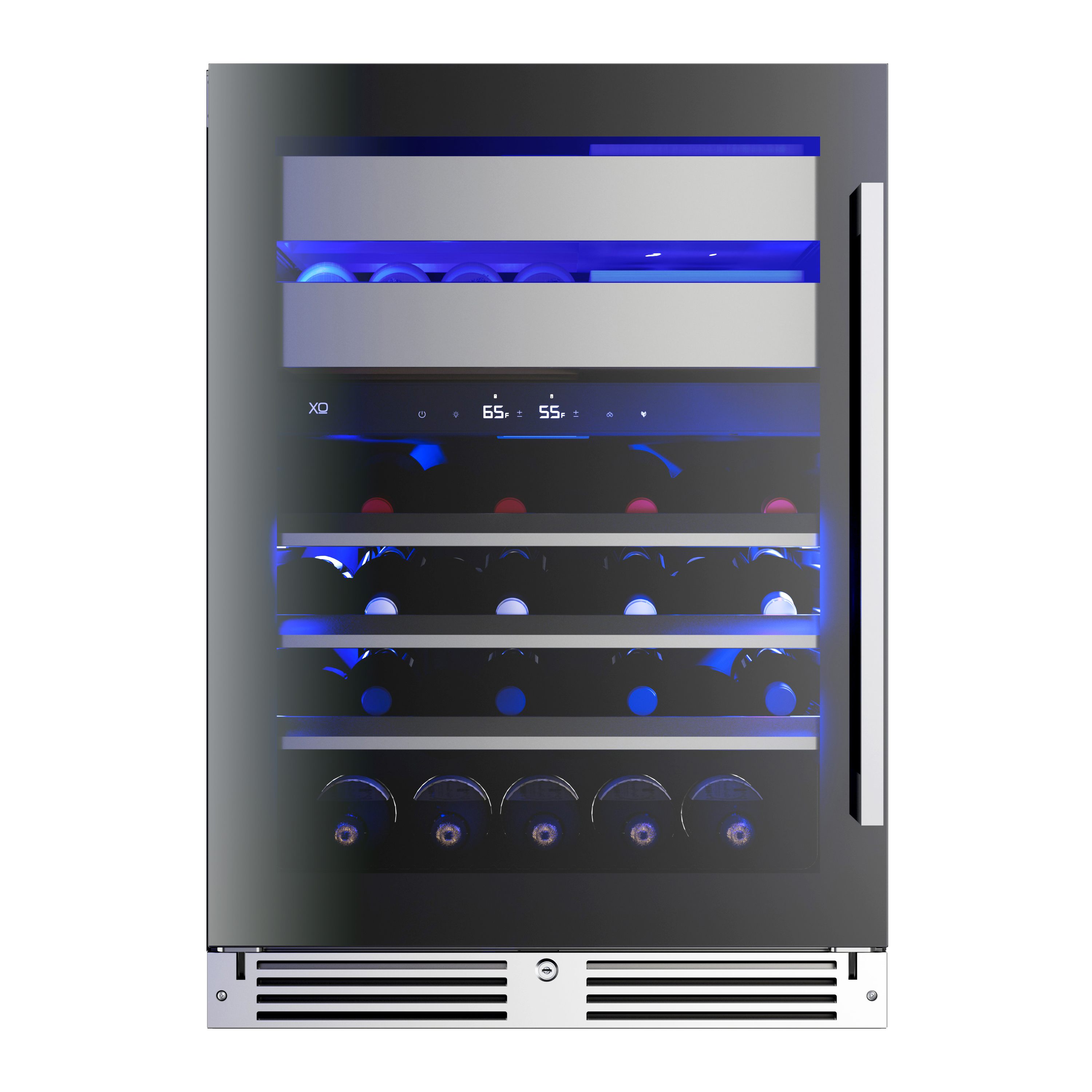 XO Appliances 24 Wine & Weed Undercounter Preservation System with locking Black Glass finish door. LH