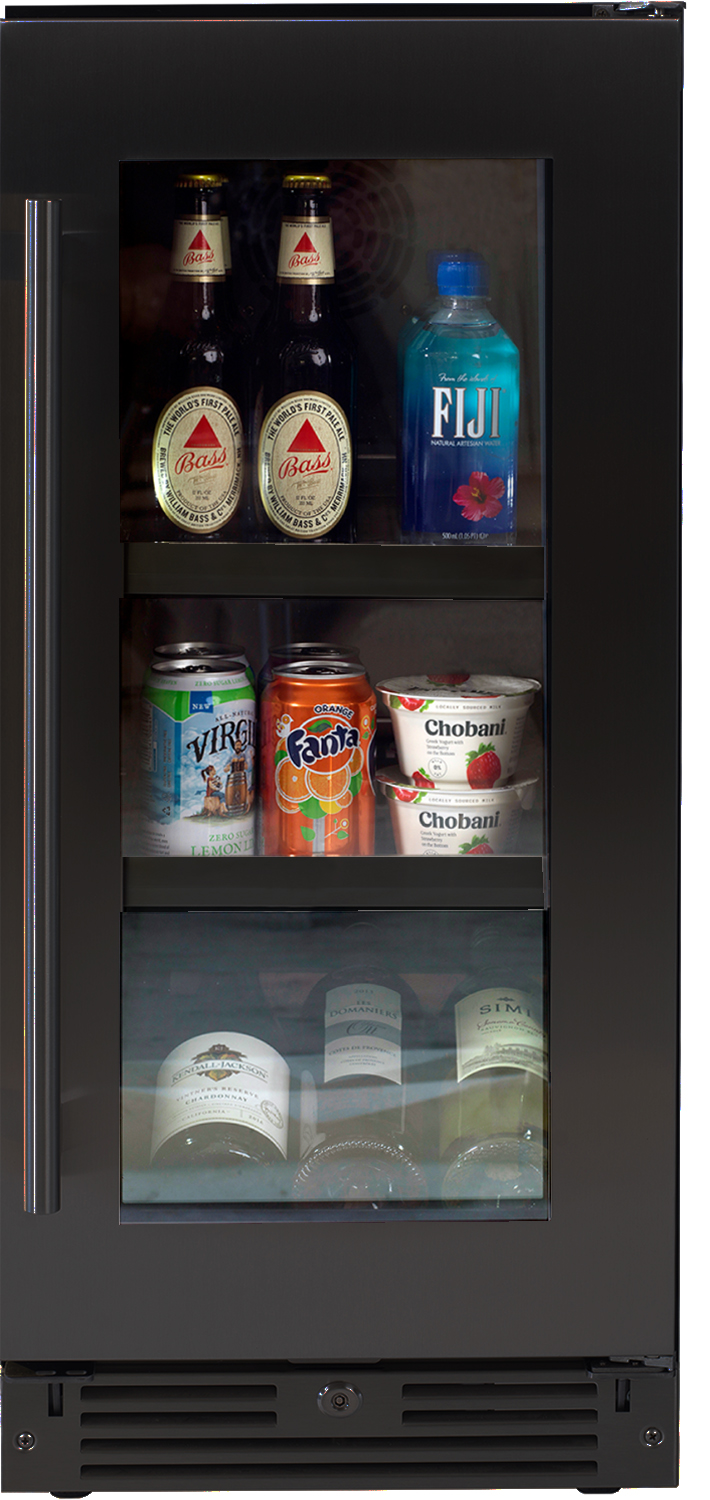 XO Appliances 15 Beverage Center with a Black Stainless Steel and Glass Door, Right Hinge