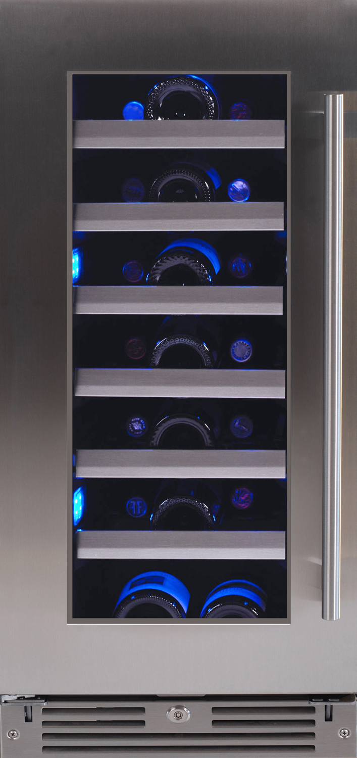 XO Appliances 15 Wine Cooler, Single Zone with a Stainless Steel and Glass Door, Left Hinge