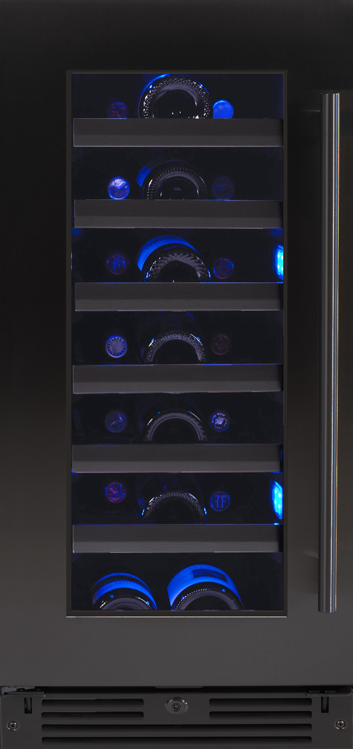 XO Appliances 15 Wine Cooler, Single Zone with a Black Stainless Steel and Glass Door, Left Hinge