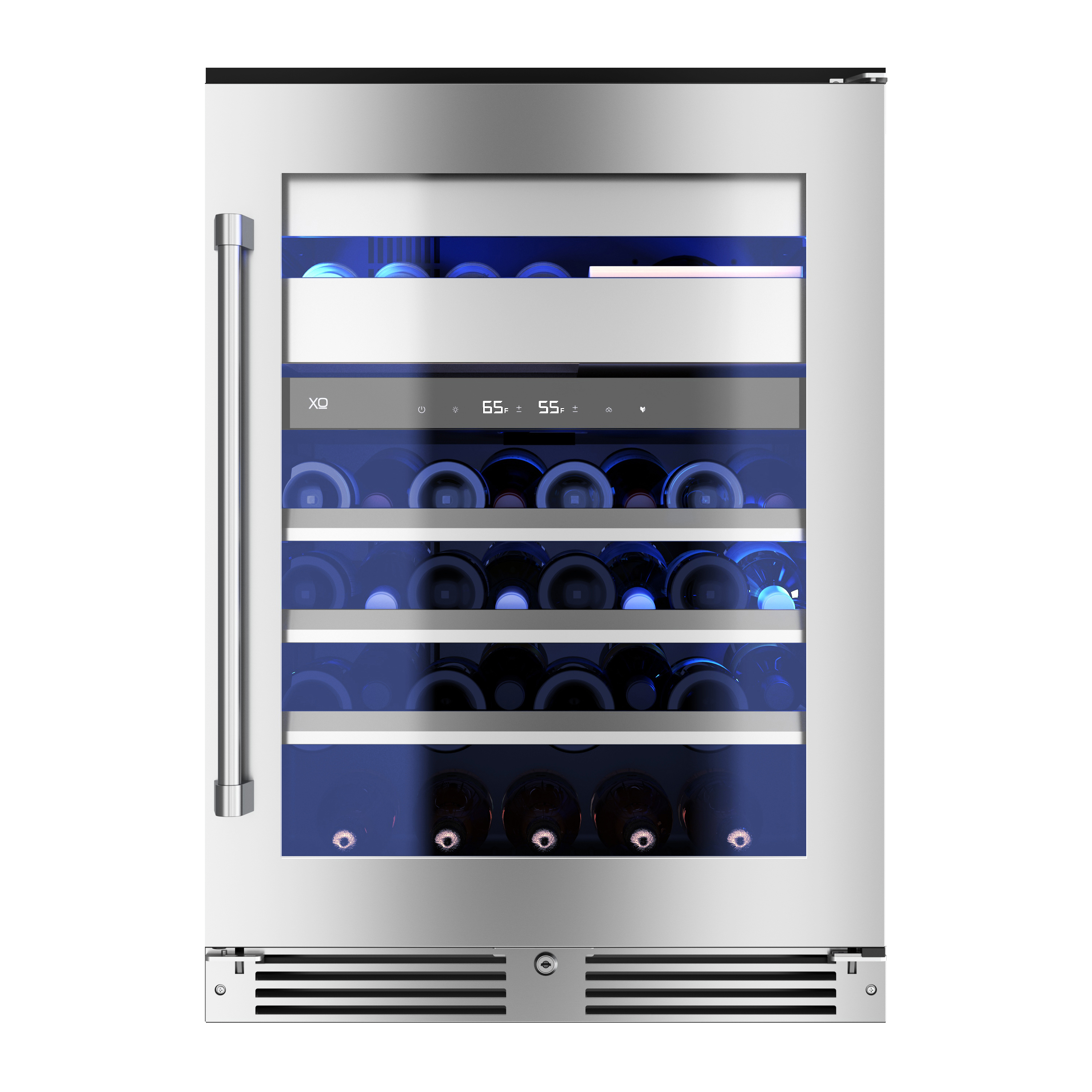 XO Appliances 24 Wine & Weed Undercounter Preservation System, locking Stainless Steel framed glass window door RH