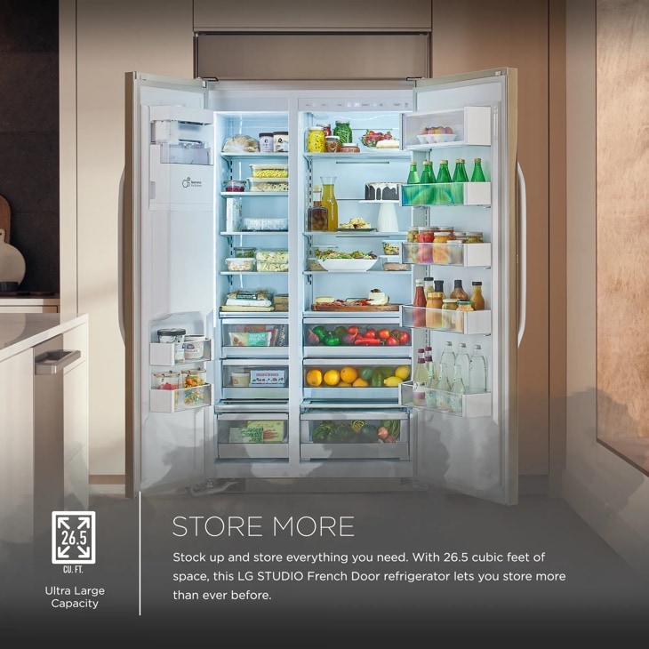 Model: SRSXB2622S | LG Studio LG STUDIO 26 cu. ft. Smart Side-by-Side Built-In Refrigerator with Ice & Water Dispenser