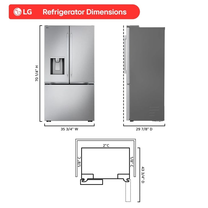 Model: LF24Z6330S | LG 24 cu. ft. Counter-Depth MAX with Zero Clearance 3-Door French Door Refrigerator