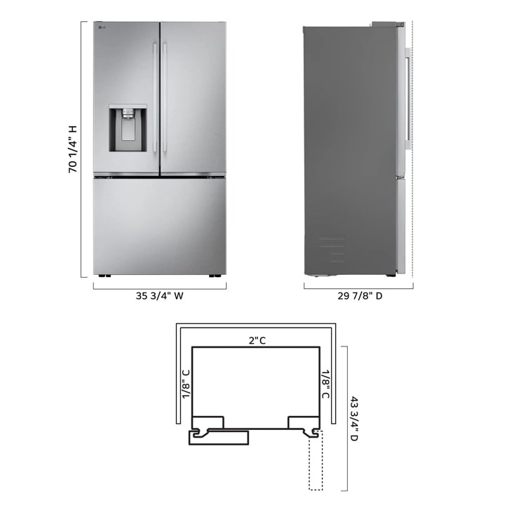 Model: LF24Z6330S | LG 24 cu. ft. Counter-Depth MAX with Zero Clearance 3-Door French Door Refrigerator