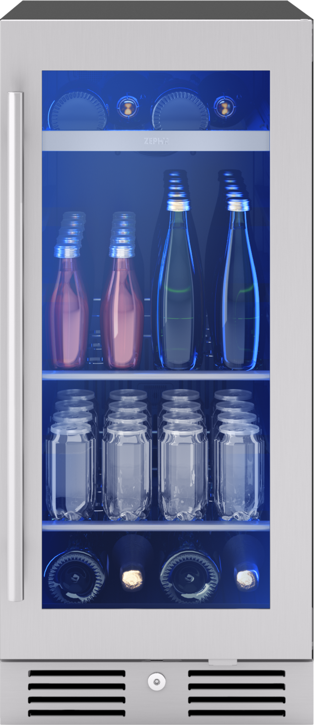 Zephyr Beverage Center 15", Reversible Single Zone, Stainless & Glass