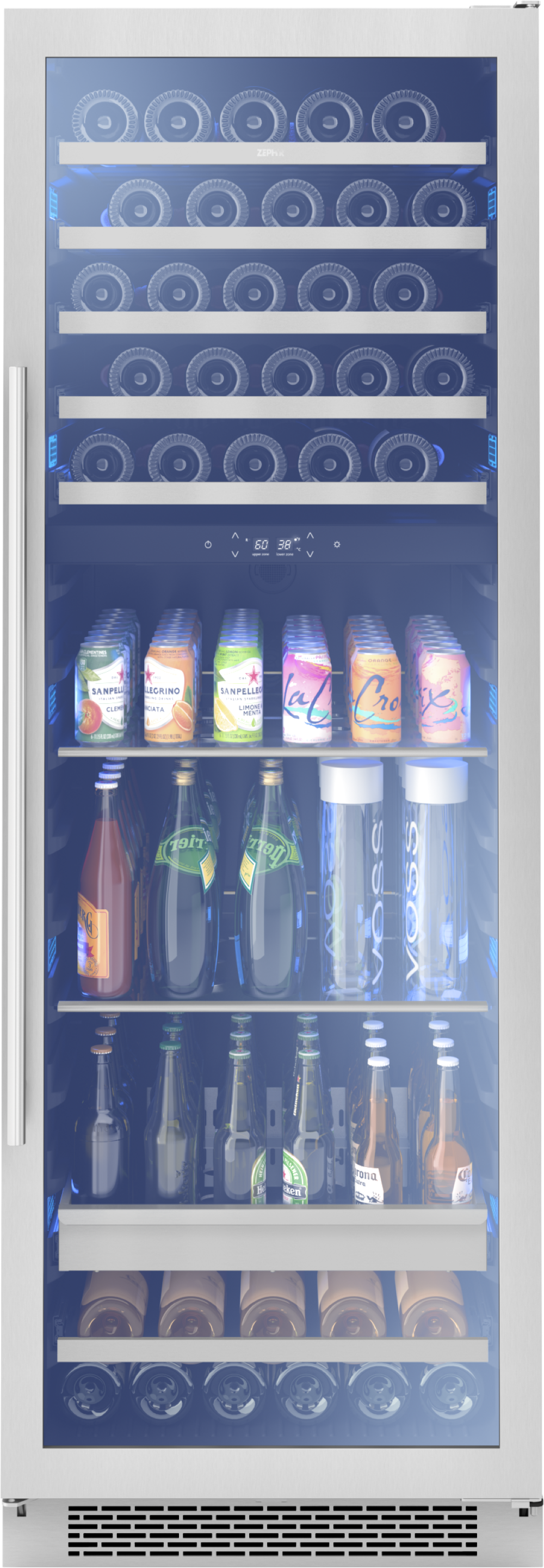 Zephyr Presrv Wine and Beverage Cooler 24in Full Size SS+Glass Reversible Door 2 Zones
