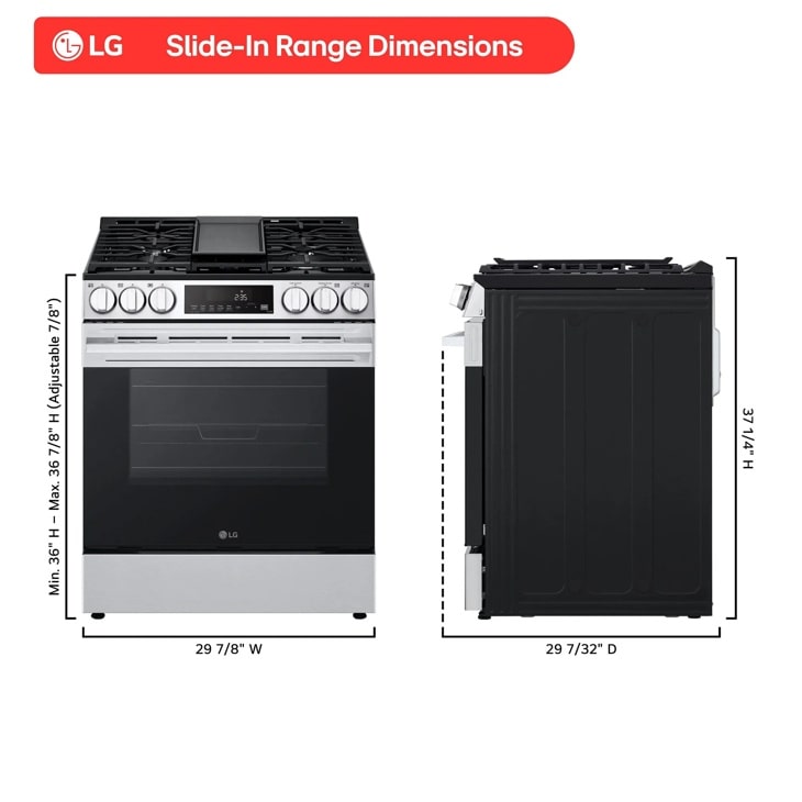 Model: LSGL5833X | LG 5.8 cu.ft. Smart Gas Single Oven Slide-in Range, Air Fry, Fan Convection, EasyClean, Self Clean, ThinQ, Printproof Stainless Steel - New Handle