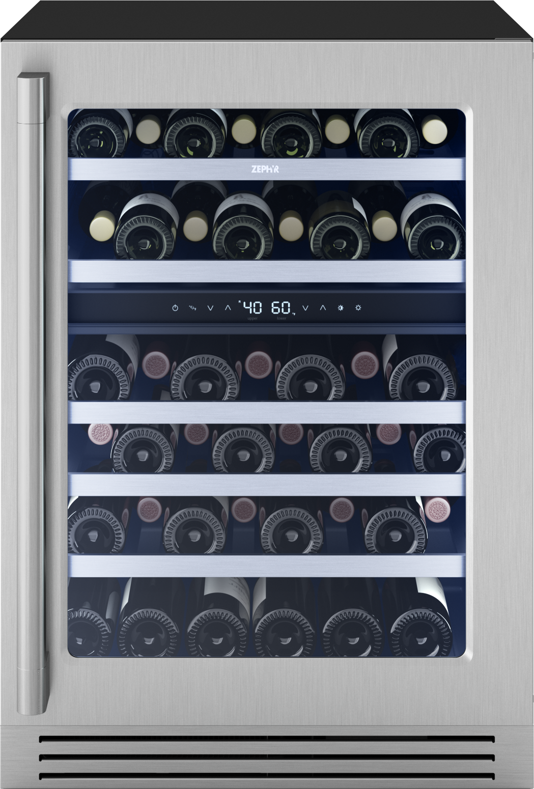 Zephyr Presrv Pro Wine Cooler, 24in Under Cabinet, SS+Glass, Reverse Door, 2 Zone Zephyr Presrv Pro Wine Cooler, 24in Under Cabinet, SS+Glass, Reverse Door, 2 Zone