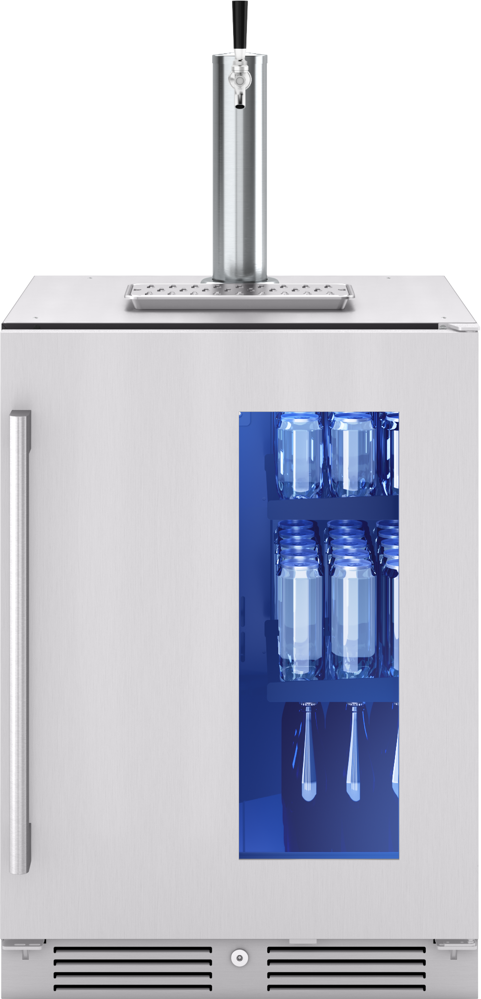 Zephyr Presrv Kegerator & Beverage Cooler, 24in Under Cabinet, SS+Glass, Reverse Door, 1 Zone