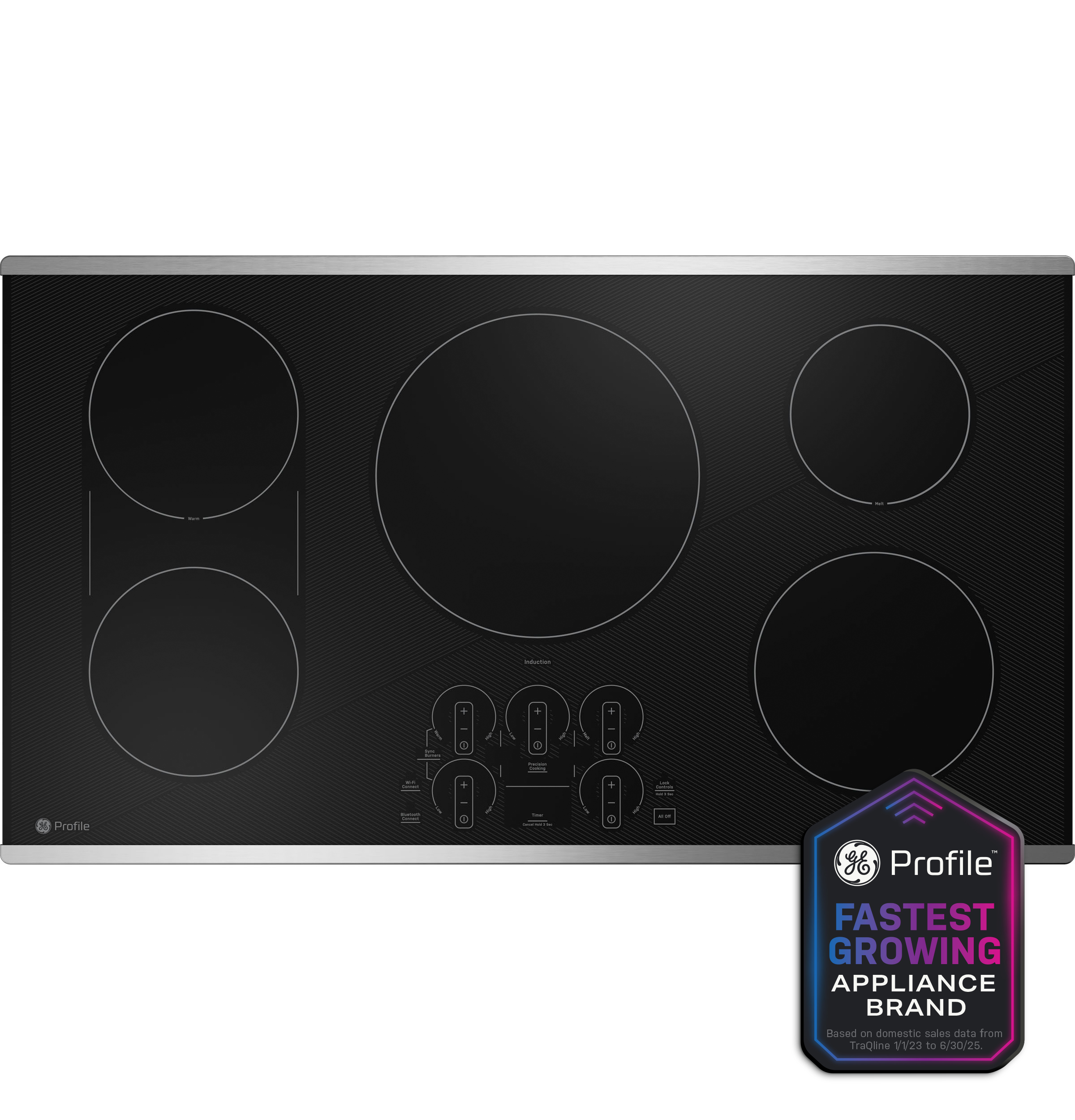 GE Profile - 36" Built-In Electric Induction Cooktop - Stainless Steel on Black - Thumbnail 3