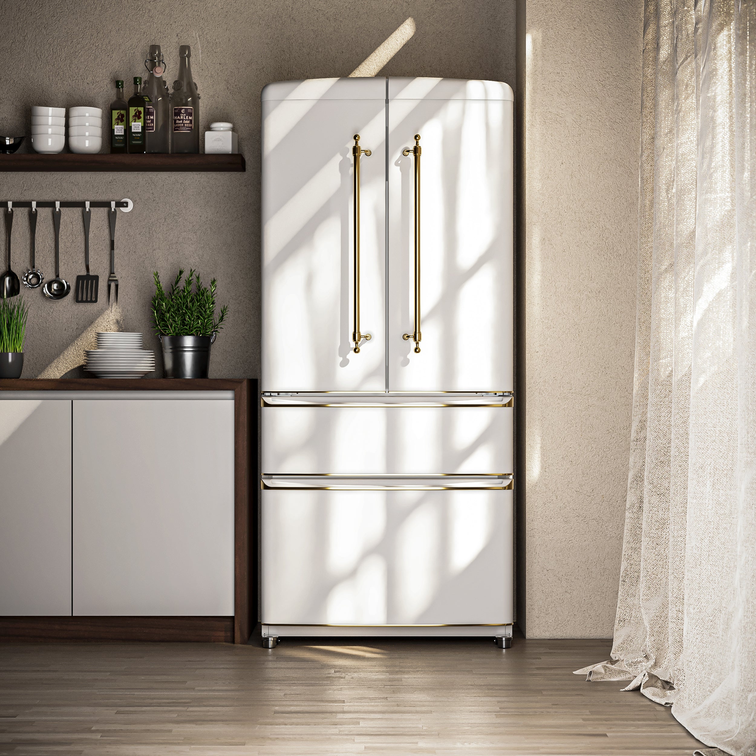 Forno - FFFFD1791-33WHT - 18 CF French Door Refrigerator, Retro