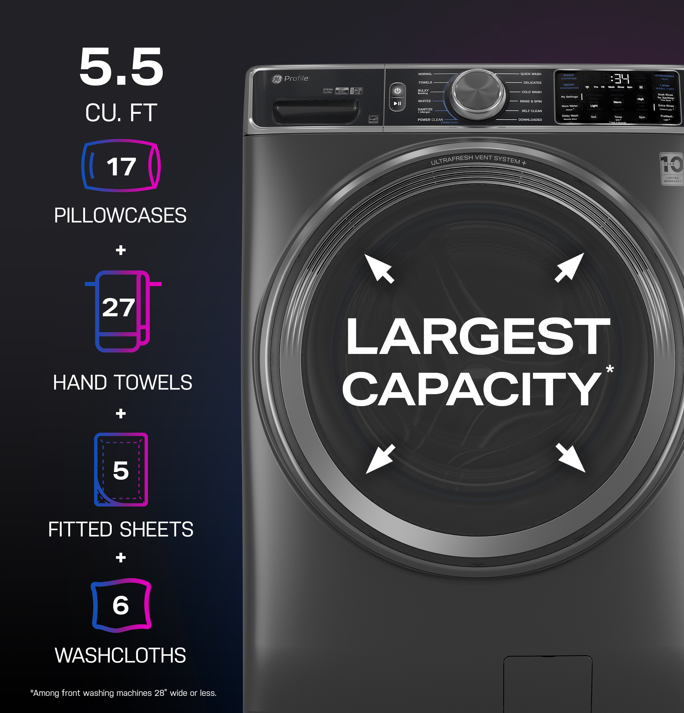 GE Profile - PFW955SPWDS - GE Profile™ 5.5 cu. ft. Capacity Smart Front ...