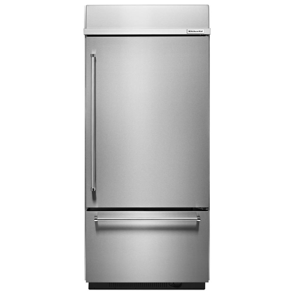 KitchenAid 20.9 Cu. Ft. 36" Width Built-In Stainless Bottom Mount Refrigerator with Platinum Interior Design