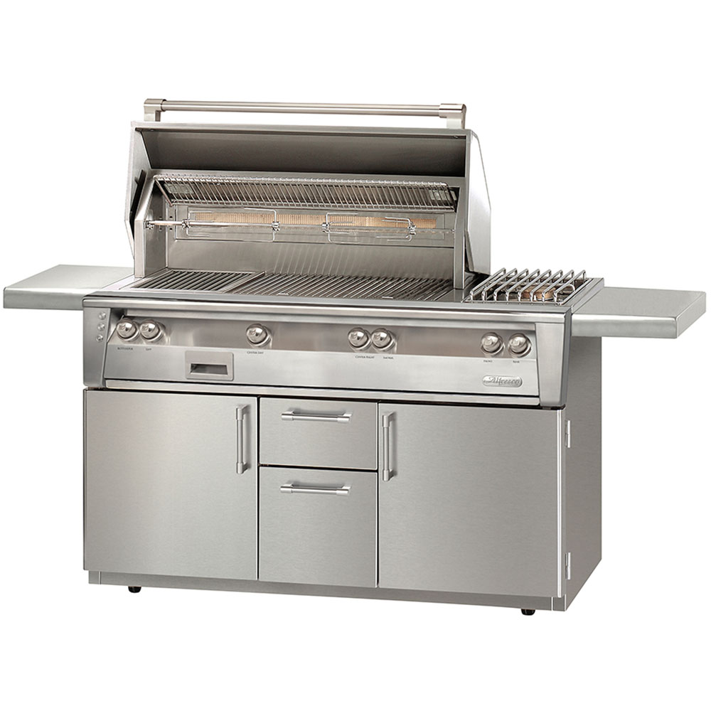 Alfresco 56-In. Liquid Propane Grill with Side Burner on Deluxe Cart