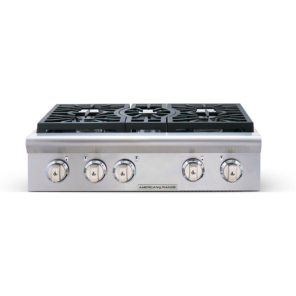 American Range 30" Gas Rangetop, Cuisine Series, 5 Sealed Gas Burners, LP - Stainless
