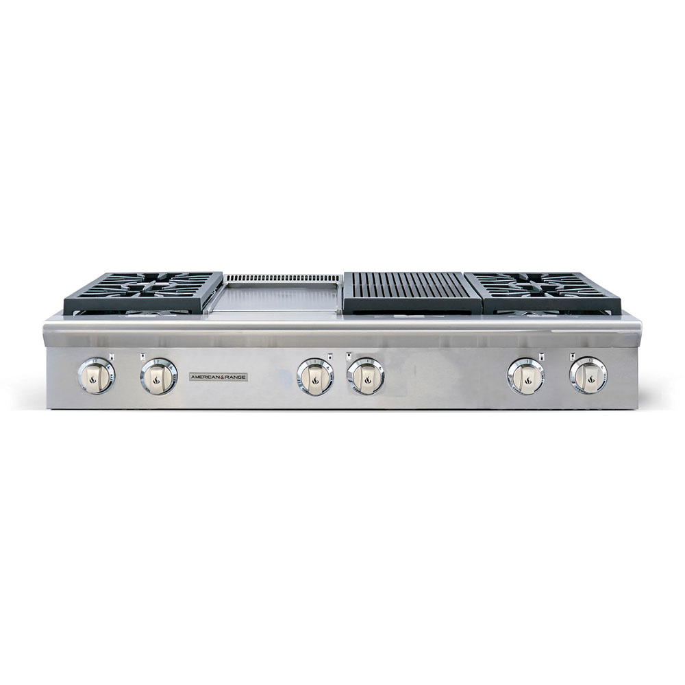 American Range 48" Gas Rangetop, Cuisine Series, 4 Sealed-Gas Burners, Grill,Griddle L P