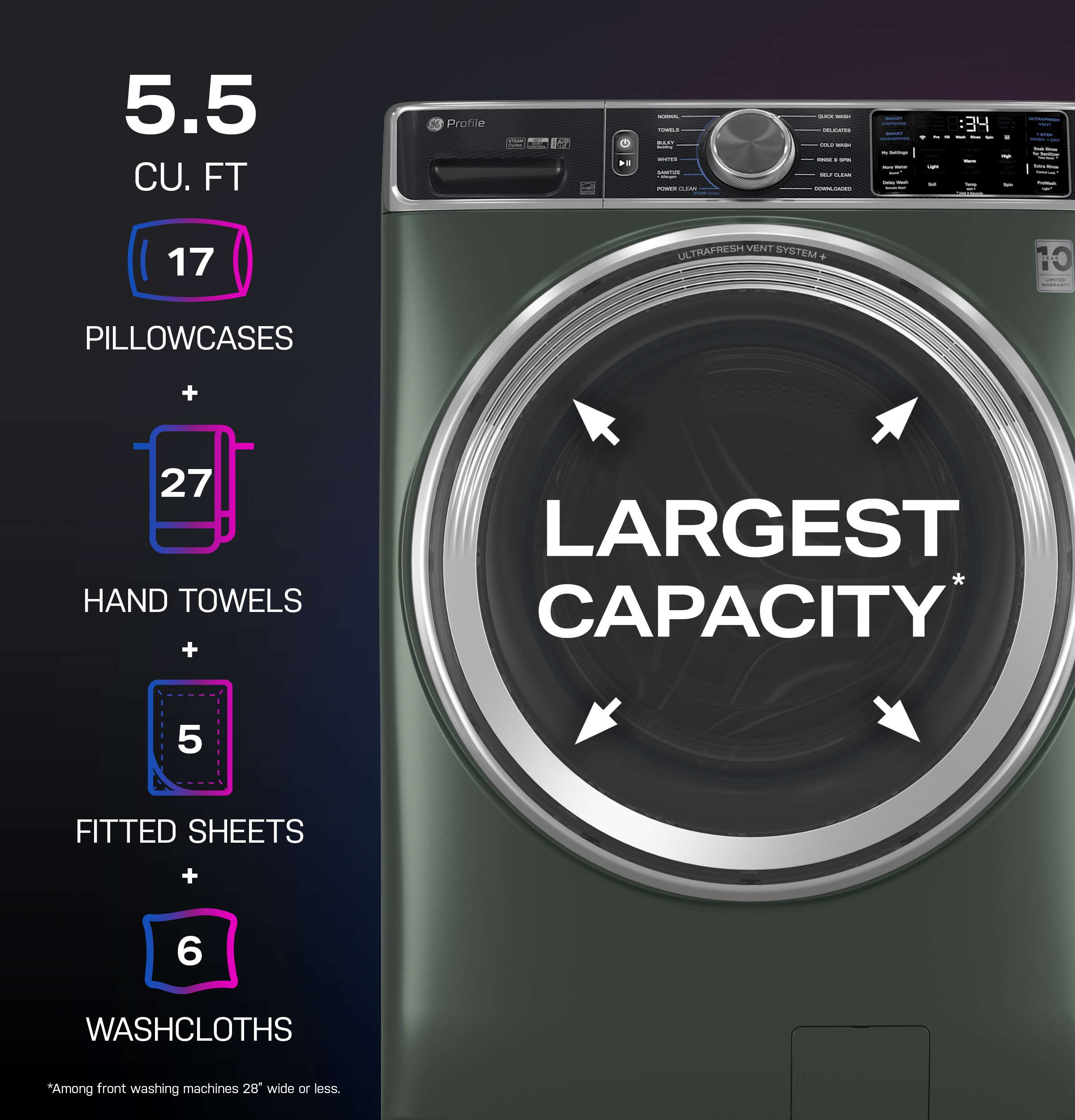 GE Profile PFW955SPWGN GE Profile™ 5.5 cu. ft. Capacity Smart Front