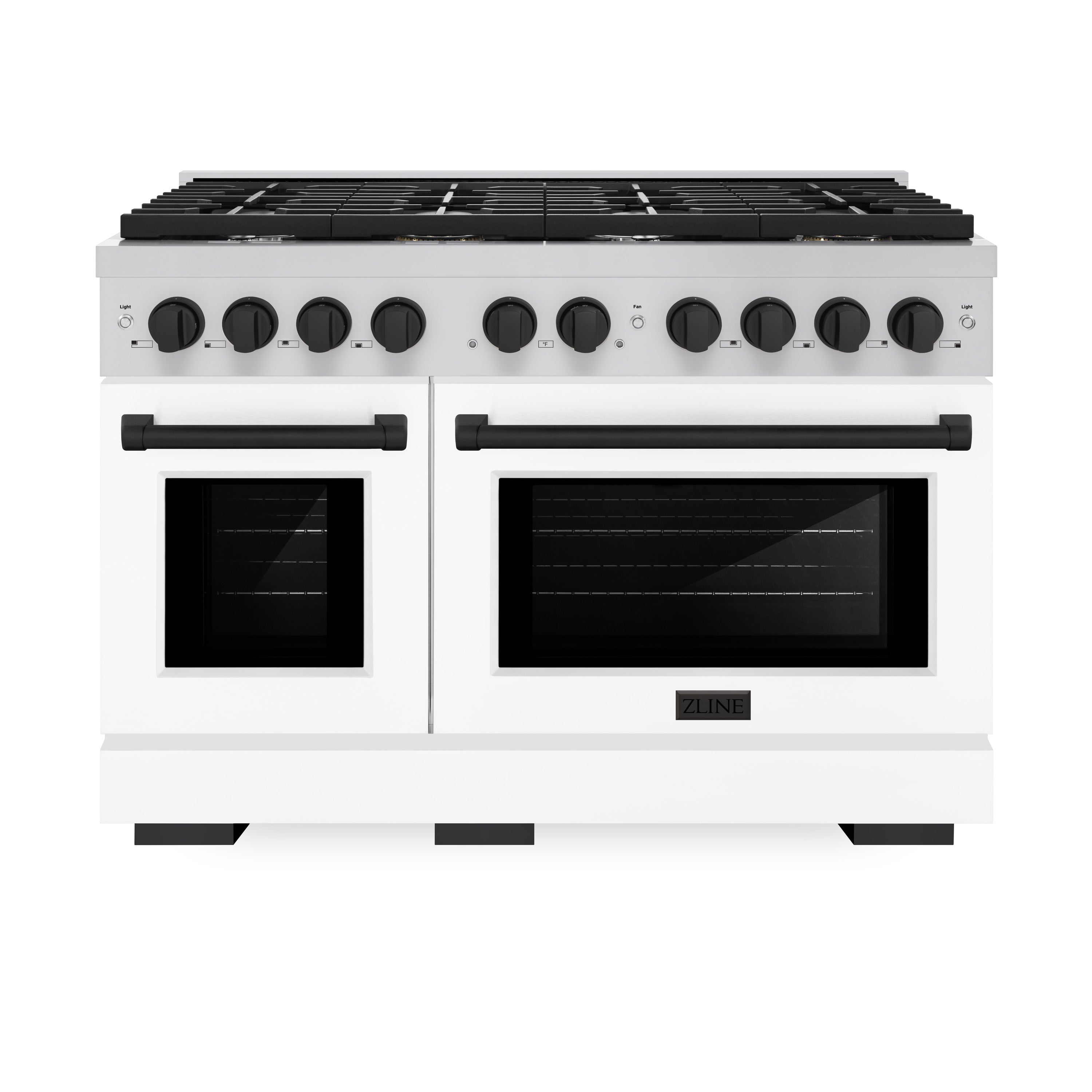 ZLINE ZLINE Autograph Edition 48 in. 6.7 cu. ft. Paramount Double Oven Dual Fuel Range with 8 Burner Gas Cooktop in Stainless Steel with White Matte Doors and Matte Black Accents (SDRZ-WM-48-MB)