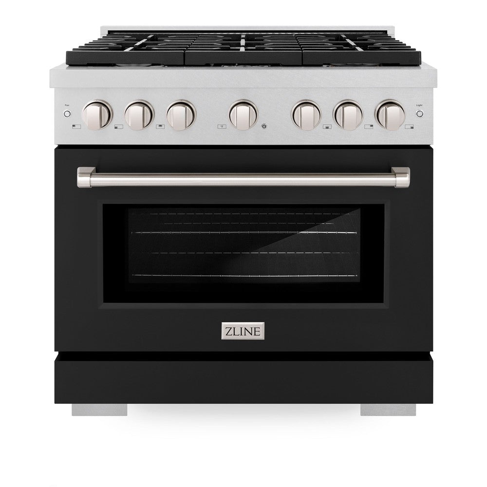 ZLINE ZLINE 36 in. 5.2 cu. ft. Paramount Dual Fuel Range with 6 Burner Gas Cooktop and Electric Convection Oven in DuraSnow Stainless Steel with Black Matte Door (SDRS-BLM-36)