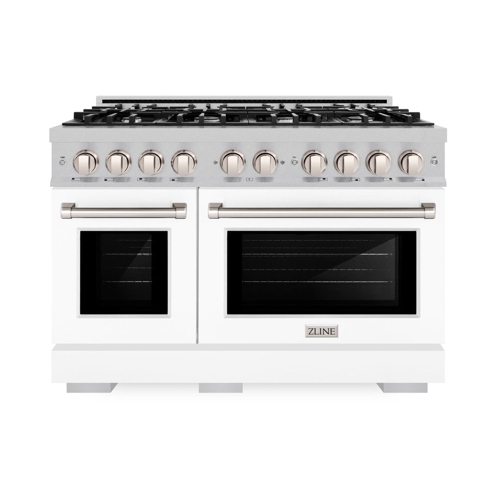 ZLINE ZLINE 48 in. 6.7 cu. ft. Select Double Oven Gas Range with 8 Burner Cooktop in DuraSnow Stainless Steel with White Matte Doors (HGRS-WM-48)