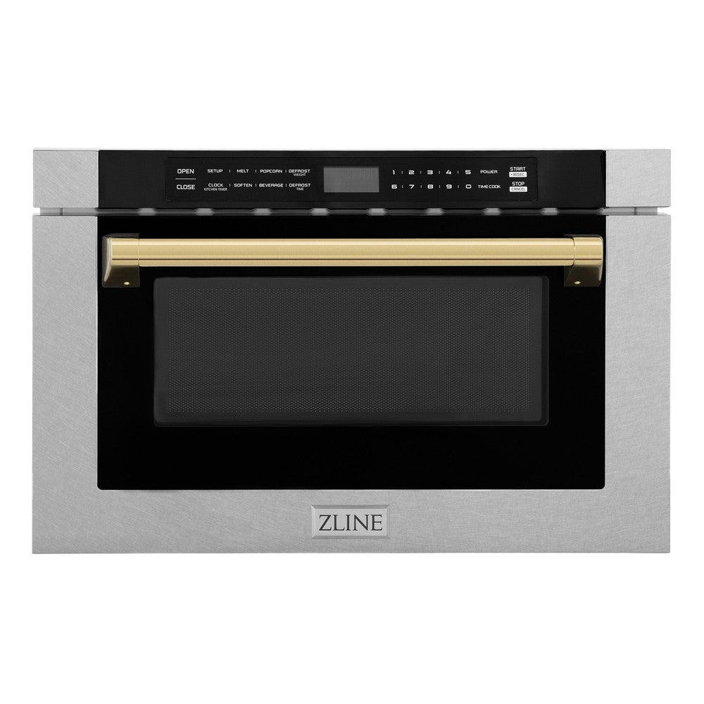ZLINE ZLINE Autograph Edition  24" 1.2 cu. ft. Built-in Microwave Drawer with Traditional Handle in DuraSnow and Polished Gold  (MWDZ-1-SS-H-G)