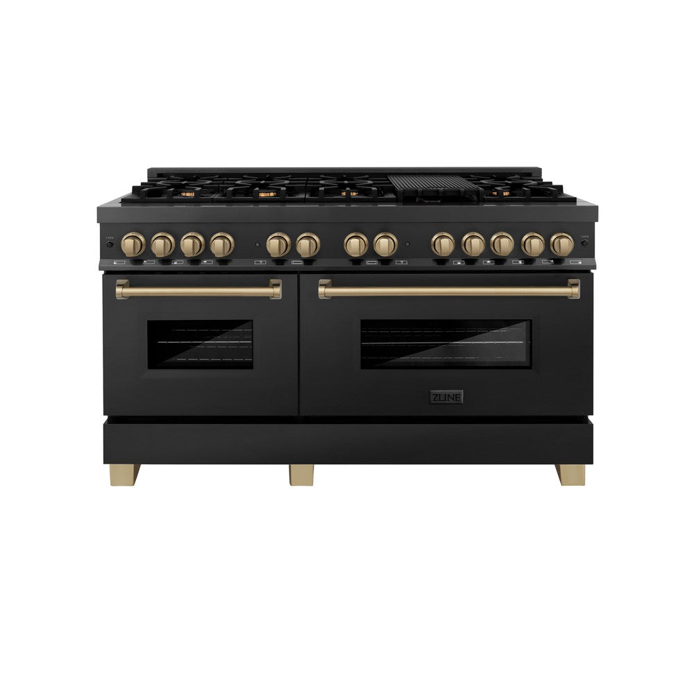 ZLINE ZLINE Autograph Edition 60" 7.4 cu. ft. Dual Fuel Range with Gas Stove and Electric Oven in Black Stainless Steel with Champagne Bronze Accents (RABZ-60-CB)
