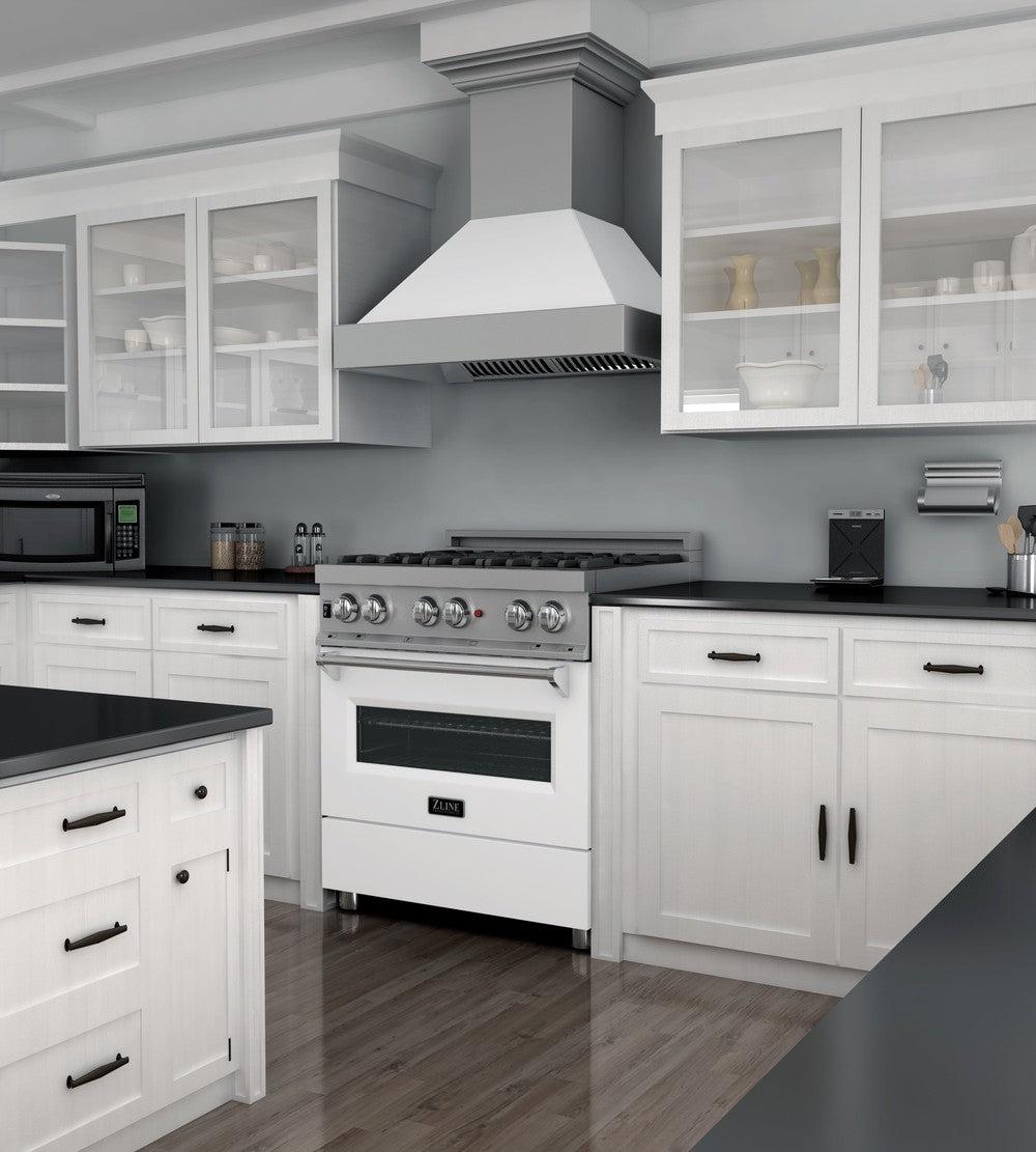 Model: RAS-WM-30 | ZLINE ZLINE 30" 4.0 cu. ft. Dual Fuel Range with Gas Stove and Electric Oven in Fingerprint Resistant Stainless Steel and White Matte Door (RAS-WM-30)