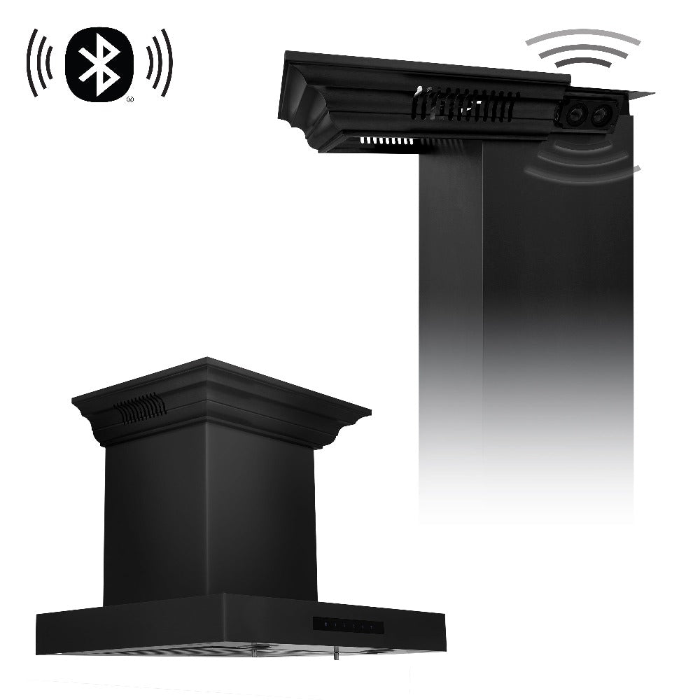 ZLINE 36" ZLINE CrownSound™Ducted Vent Wall Mount Range Hood in Black Stainless Steel with Built-in Bluetooth Speakers (BSKENCRN-BT-36)