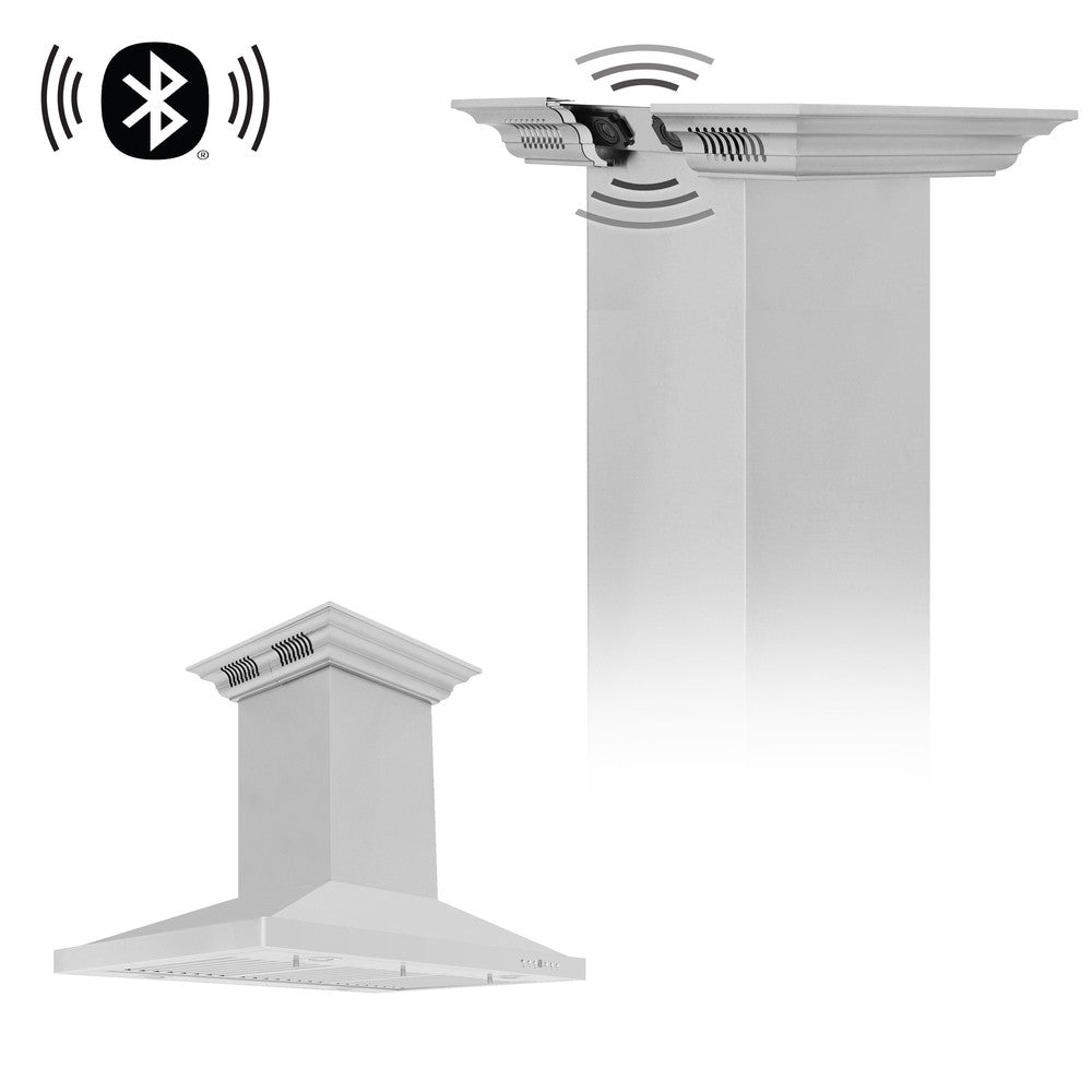 ZLINE 42" ZLINE CrownSound™Ducted Vent Island Mount Range Hood in Stainless Steel with Built-in Bluetooth Speakers (GL2iCRN-BT-42)