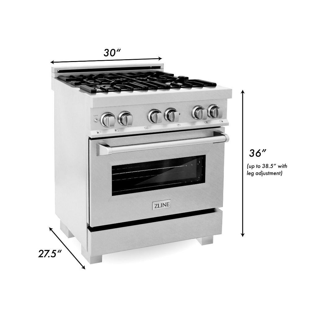 Model: RAS-SN-30 | ZLINE ZLINE 30 in. 4.0 cu. ft. Dual Fuel Range with Gas Stove and Electric Oven in All DuraSnow Stainless Steel with Color Door Options (RAS-SN-30)
