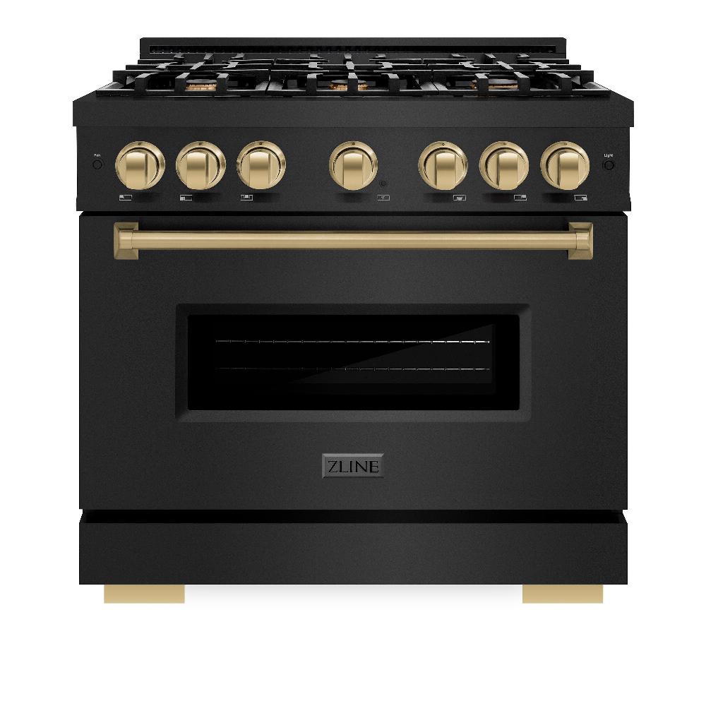 ZLINE ZLINE Autograph Edition 36 in. 5.2 cu. ft. Classic Dual Fuel Range with 6 Burner Gas Cooktop and Electric Convection Oven in Black Stainless Steel with Champagne Bronze Accents (CDRBZ-36-CB)