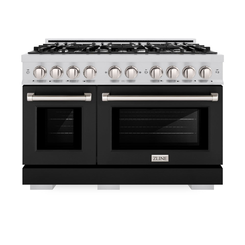 ZLINE ZLINE 48 in. 6.7 cu. ft. Select Double Oven Dual Fuel Range with 8 Burner Gas Cooktop in Stainless Steel with Black Matte Doors (HDR-BLM-48)