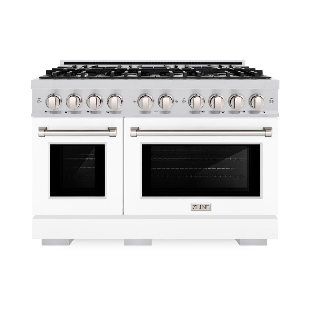 ZLINE ZLINE 48 in. 6.7 cu. ft. Select Double Oven Dual Fuel Range with 8 Burner Gas Cooktop in Stainless Steel with White Matte Doors (HDR-WM-48)