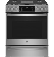 GE Profile GE Profile™ 30" Smart Slide-In Front-Control Gas Fingerprint Resistant Range with No Preheat Air Fry