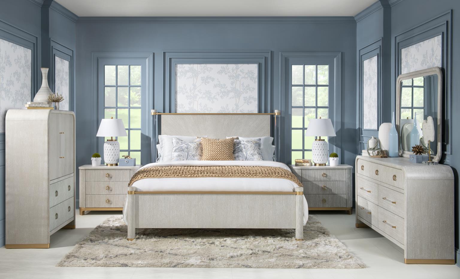 Model: 3300-4105AK | Legacy Classic Furniture 3300 Miramar BR Panel Bed w/ Acrylic Posts, Queen